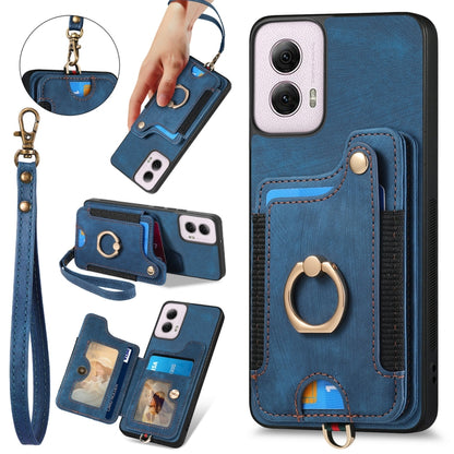 For Motorola G Power 5G 2024 Retro Skin-feel Ring Multi-card RFID Wallet Phone Case(Blue) by buy2fix