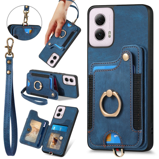 For Motorola G Power 5G 2024 Retro Skin-feel Ring Multi-card RFID Wallet Phone Case(Blue) by buy2fix