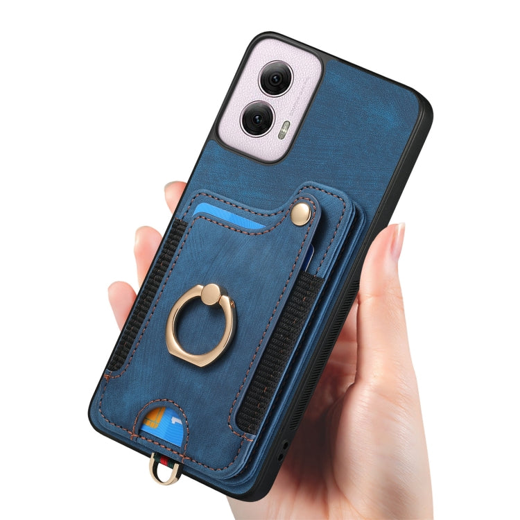 For Motorola G Power 5G 2024 Retro Skin-feel Ring Multi-card RFID Wallet Phone Case(Blue) by buy2fix