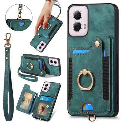 For Motorola G Power 5G 2024 Retro Skin-feel Ring Multi-card RFID Wallet Phone Case(Green) by buy2fix