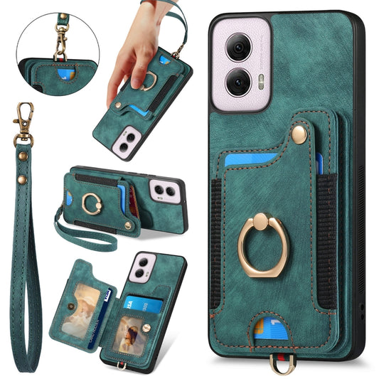 For Motorola G Power 5G 2024 Retro Skin-feel Ring Multi-card RFID Wallet Phone Case(Green) by buy2fix