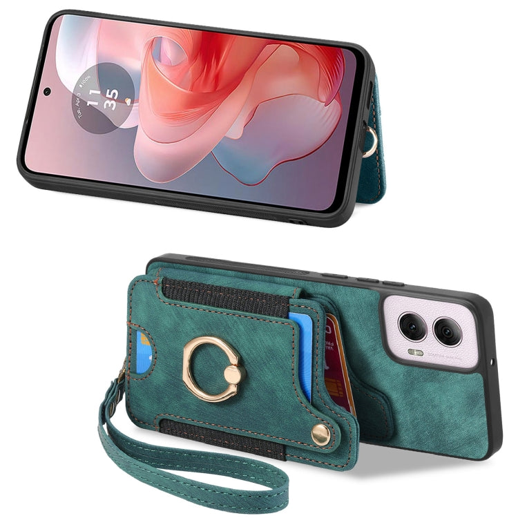 For Motorola G Power 5G 2024 Retro Skin-feel Ring Multi-card RFID Wallet Phone Case(Green) by buy2fix