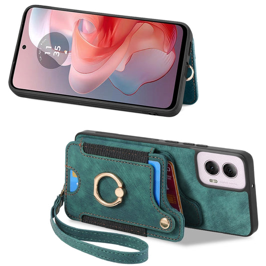 For Motorola G Power 5G 2024 Retro Skin-feel Ring Multi-card RFID Wallet Phone Case(Green) by buy2fix