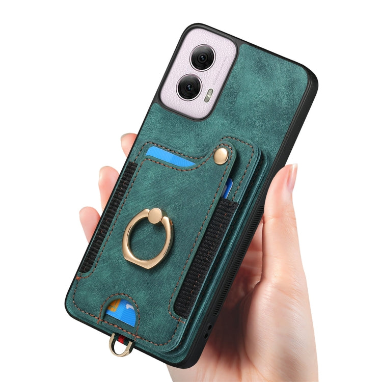 For Motorola G Power 5G 2024 Retro Skin-feel Ring Multi-card RFID Wallet Phone Case(Green) by buy2fix