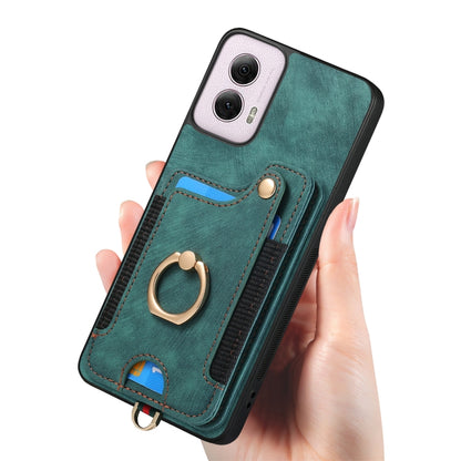 For Motorola G Power 5G 2024 Retro Skin-feel Ring Multi-card RFID Wallet Phone Case(Green) by buy2fix