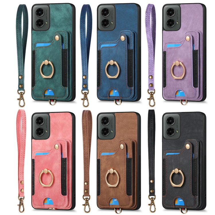 For Motorola G Power 5G 2024 Retro Skin-feel Ring Multi-card RFID Wallet Phone Case(Pink) by buy2fix