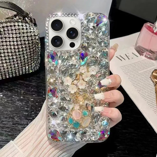 For iPhone 15 Pro Plum Blossom Handmade Diamond Inlay PC Phone Case(White) - iPhone 15 Pro Cases by buy2fix | Online Shopping UK | buy2fix