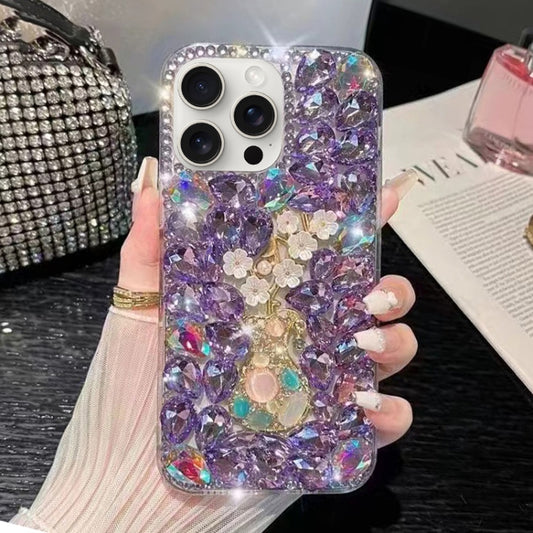 For iPhone 15 Pro Plum Blossom Handmade Diamond Inlay PC Phone Case(Purple) - iPhone 15 Pro Cases by buy2fix | Online Shopping UK | buy2fix