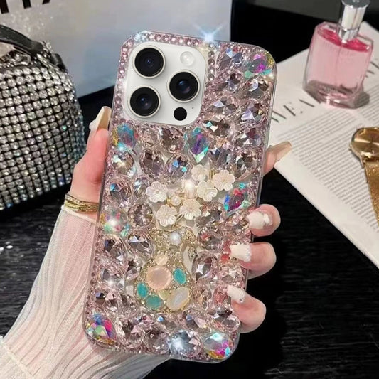 For iPhone 15 Pro Plum Blossom Handmade Diamond Inlay PC Phone Case(Pink) - iPhone 15 Pro Cases by buy2fix | Online Shopping UK | buy2fix
