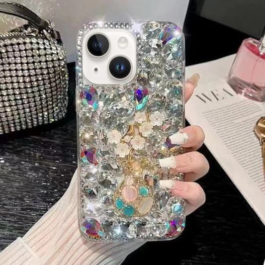 For iPhone 15 Plum Blossom Handmade Diamond Inlay PC Phone Case(White) - iPhone 15 Cases by buy2fix | Online Shopping UK | buy2fix