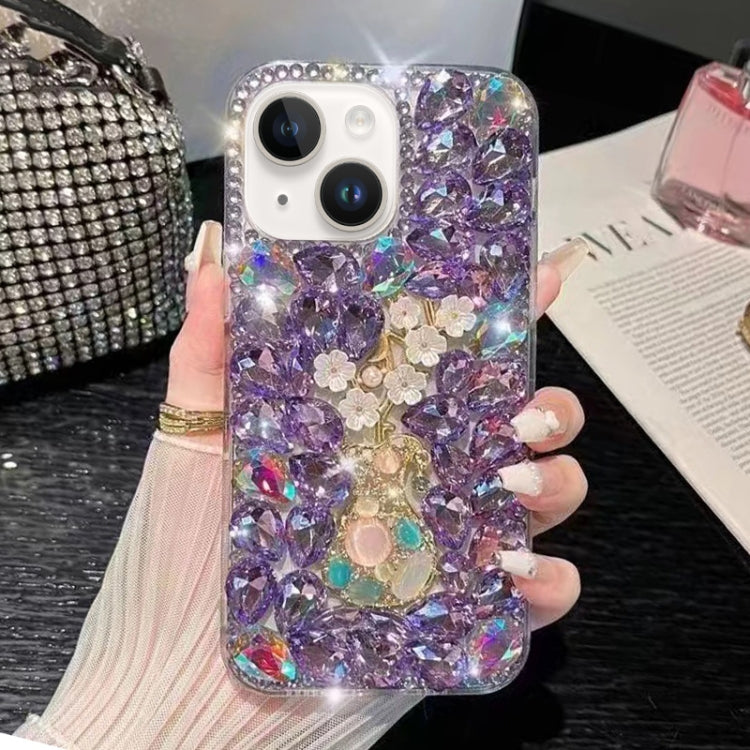 For iPhone 15 Plum Blossom Handmade Diamond Inlay PC Phone Case(Purple) - iPhone 15 Cases by buy2fix | Online Shopping UK | buy2fix