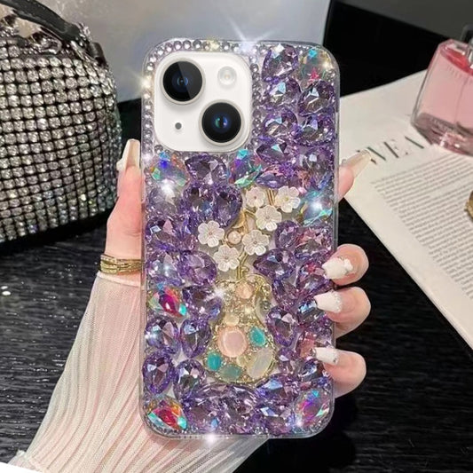 For iPhone 15 Plum Blossom Handmade Diamond Inlay PC Phone Case(Purple) - iPhone 15 Cases by buy2fix | Online Shopping UK | buy2fix