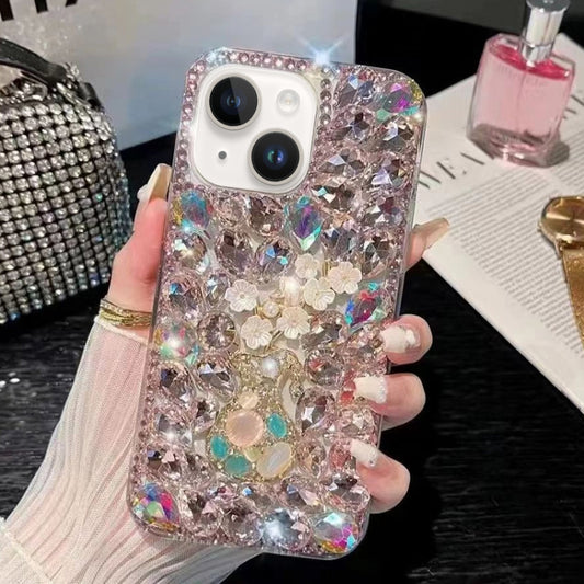 For iPhone 15 Plum Blossom Handmade Diamond Inlay PC Phone Case(Pink) - iPhone 15 Cases by buy2fix | Online Shopping UK | buy2fix