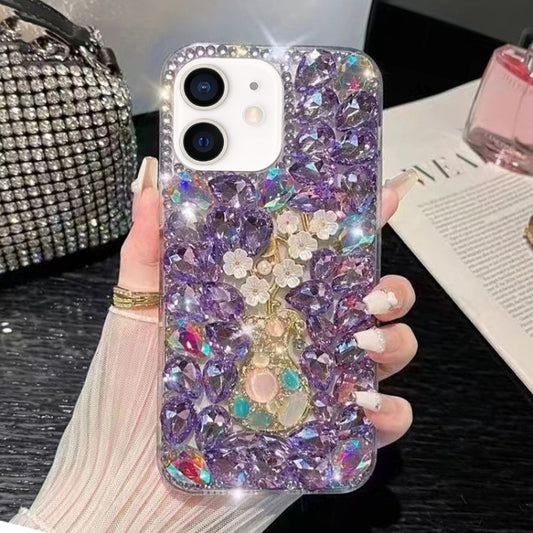 For iPhone 12 mini Plum Blossom Handmade Diamond Inlay PC Phone Case(Purple) - iPhone 12 mini Cases by buy2fix | Online Shopping UK | buy2fix
