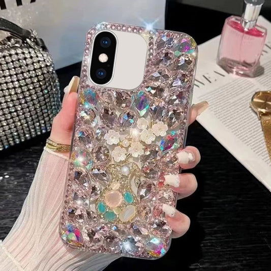 For iPhone X / XS Plum Blossom Handmade Diamond Inlay PC Phone Case(Pink) - More iPhone Cases by buy2fix | Online Shopping UK | buy2fix