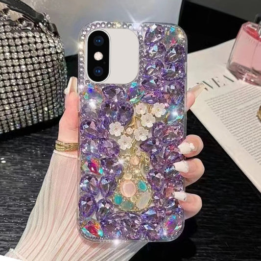 For iPhone XS Max Plum Blossom Handmade Diamond Inlay PC Phone Case(Purple) - More iPhone Cases by buy2fix | Online Shopping UK | buy2fix