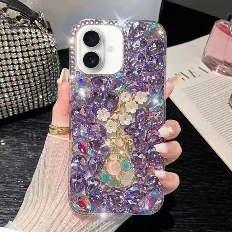 For iPhone 16 Plus Plum Blossom Handmade Diamond Inlay PC Phone Case(Purple) - iPhone 16 Plus Cases by buy2fix | Online Shopping UK | buy2fix