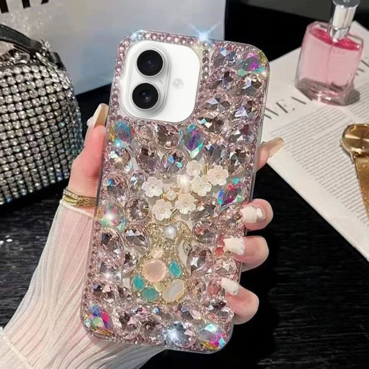 For iPhone 16 Plus Plum Blossom Handmade Diamond Inlay PC Phone Case(Pink) - iPhone 16 Plus Cases by buy2fix | Online Shopping UK | buy2fix