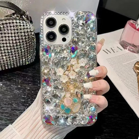 For iPhone 16 Pro Max Plum Blossom Handmade Diamond Inlay PC Phone Case(White) - iPhone 16 Pro Max Cases by buy2fix | Online Shopping UK | buy2fix