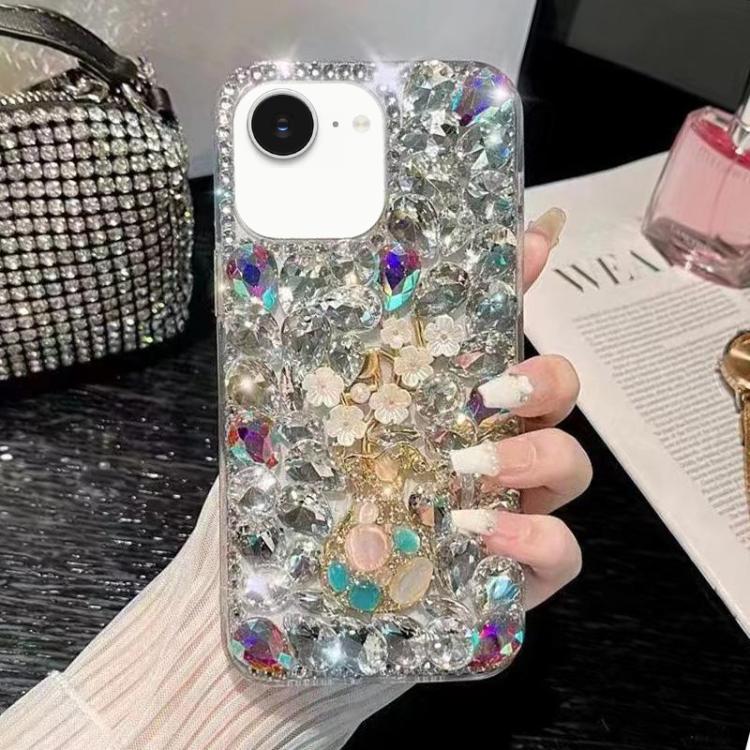 For iPhone 16e Plum Blossom Handmade Diamond Inlay PC Phone Case(White) - iPhone 16e Cases by buy2fix | Online Shopping UK | buy2fix