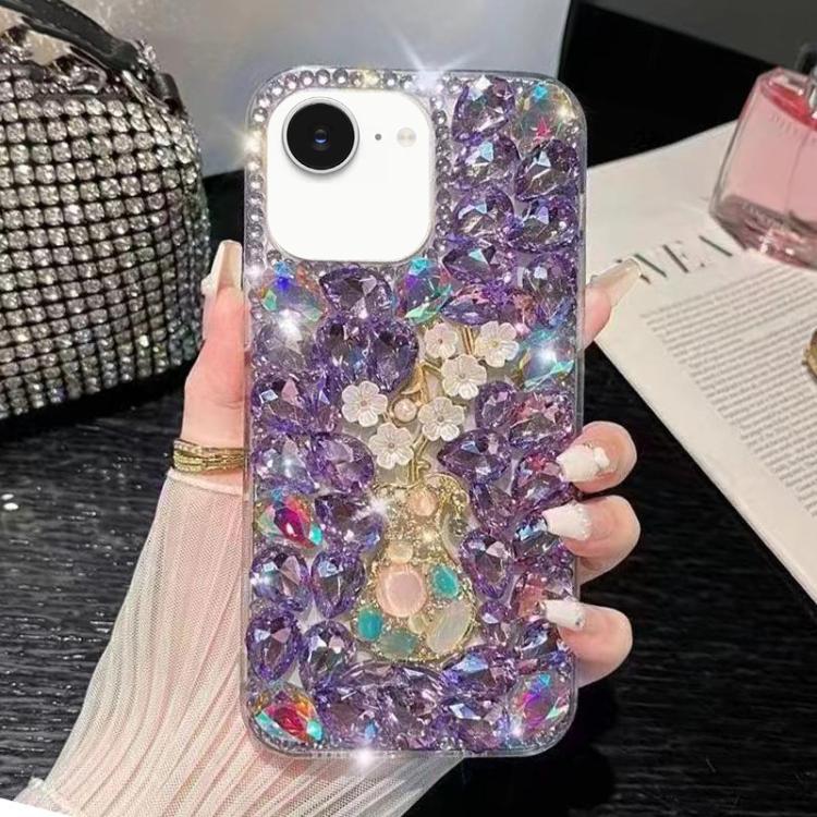 For iPhone 16e Plum Blossom Handmade Diamond Inlay PC Phone Case(Purple) - iPhone 16e Cases by buy2fix | Online Shopping UK | buy2fix