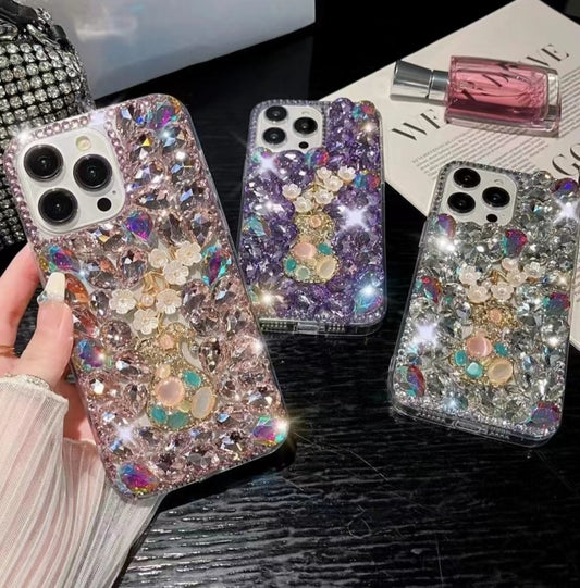 For iPhone 15 Pro Plum Blossom Handmade Diamond Inlay PC Phone Case(White) - iPhone 15 Pro Cases by buy2fix | Online Shopping UK | buy2fix