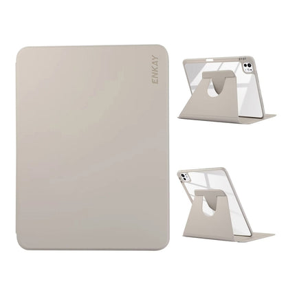 For iPad Pro 11 2024 ENKAY 360 Rotation PMMA Leather Smart Tablet Case with Pen Slot(Grey) - iPad Pro 11 2024 Cases by ENKAY | Online Shopping UK | buy2fix