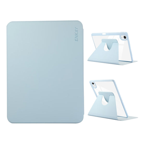 For iPad Air 11 2026 / 2025 / 2024 ENKAY 360 Rotation PMMA Leather Smart Tablet Case with Pen Slot(Blue)