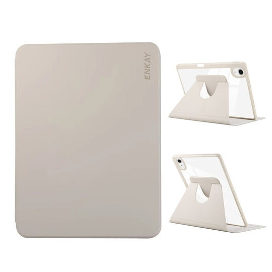For iPad Air 11 2026 / 2025 / 2024 ENKAY 360 Rotation PMMA Leather Smart Tablet Case with Pen Slot(Grey)