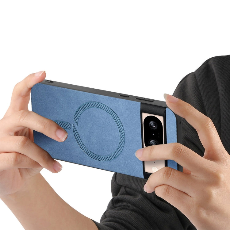 For Google Pixel 9 / 9 Pro Retro Magsafe Magnetic PU Back Cover Phone Case(Blue) by buy2fix