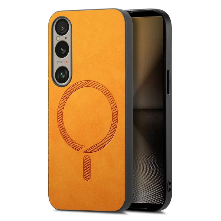 For Sony Xperia 5 V Retro Magsafe Magnetic PU Back Cover Phone Case(Yellow) by buy2fix