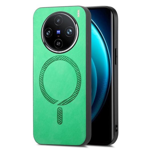 For vivo X100 Pro 5G Retro Magsafe Magnetic PU Back Cover Phone Case(Green) - vivo Cases by buy2fix | Online Shopping UK | buy2fix