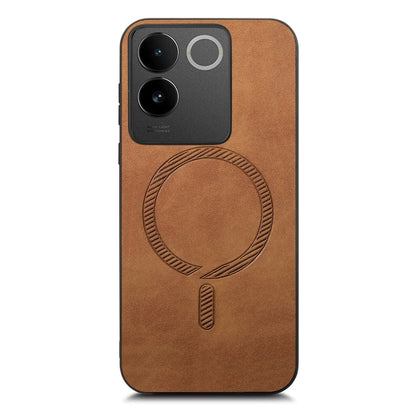 For vivo X100 5G Retro Magsafe Magnetic PU Back Cover Phone Case(Brown) - vivo Cases by buy2fix | Online Shopping UK | buy2fix
