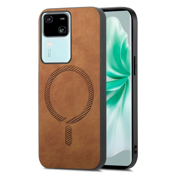 For vivo S18 / S18 Pro 5G Retro Magsafe Magnetic PU Back Cover Phone Case(Brown) by buy2fix