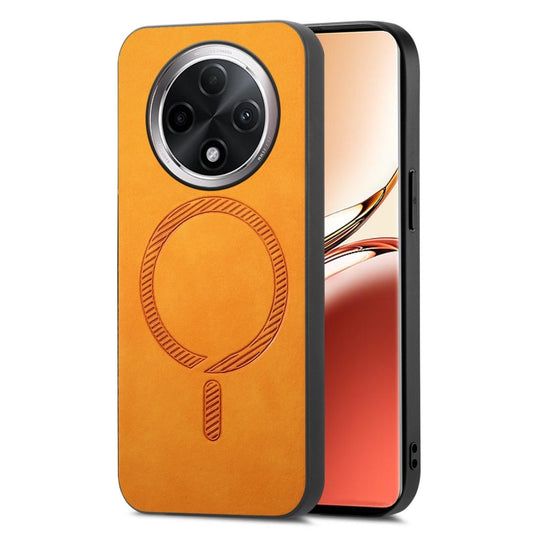 For OPPO A3 Pro Retro Magsafe Magnetic PU Back Cover Phone Case(Yellow)