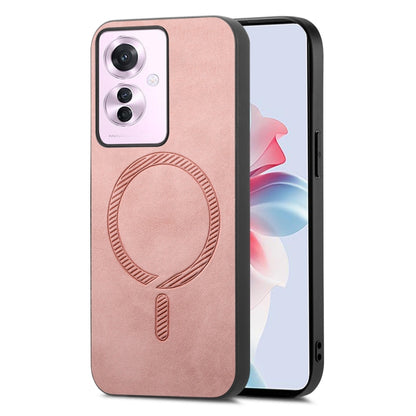For OPPO Reno11 F Retro Magsafe Magnetic PU Back Cover Phone Case(Pink) - OPPO Cases by buy2fix | Online Shopping UK | buy2fix