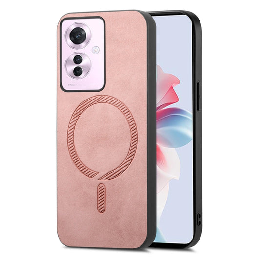 For OPPO Reno11 F Retro Magsafe Magnetic PU Back Cover Phone Case(Pink) - OPPO Cases by buy2fix | Online Shopping UK | buy2fix