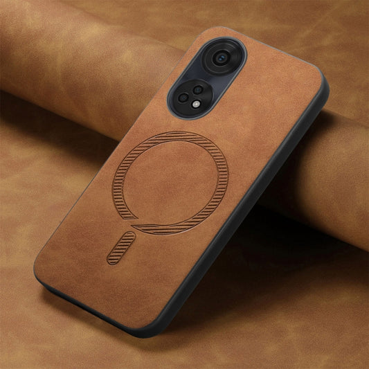 For OPPO Reno11 Global Retro Magsafe Magnetic PU Back Cover Phone Case(Brown) - OPPO Cases by buy2fix | Online Shopping UK | buy2fix