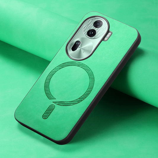 For OPPO Reno11 Pro 5G Global Retro Magsafe Magnetic PU Back Cover Phone Case(Green) - OPPO Cases by buy2fix | Online Shopping UK | buy2fix