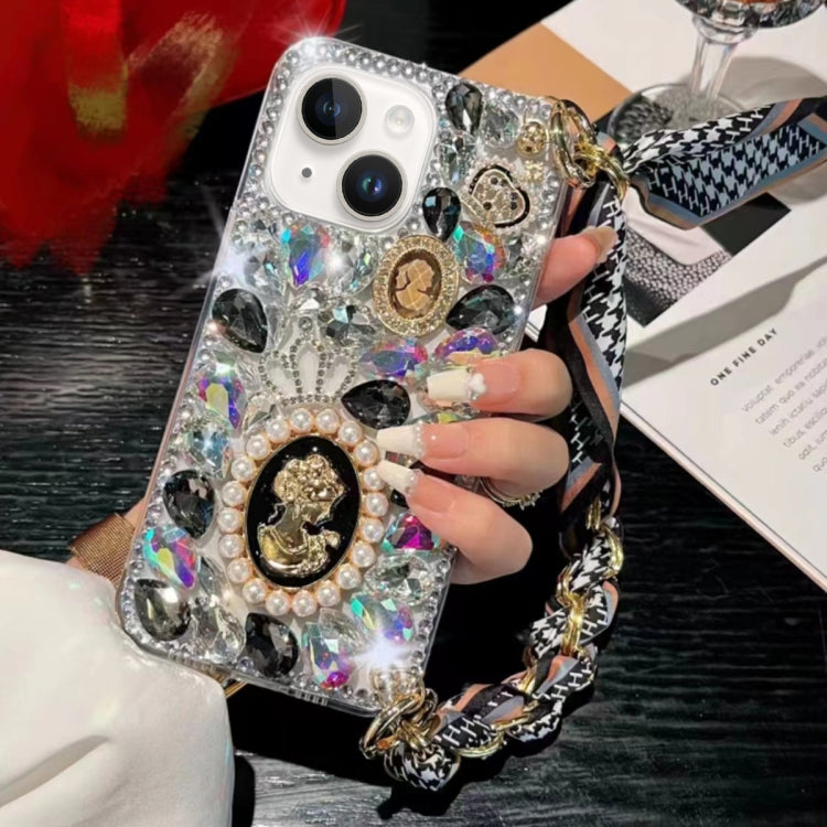 For iPhone 15 Handmade Diamond Purple Gemstone Scarf Bracelet PC Phone Case(Black) - iPhone 15 Cases by buy2fix | Online Shopping UK | buy2fix