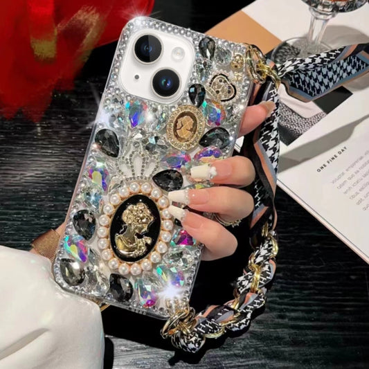 For iPhone 15 Handmade Diamond Purple Gemstone Scarf Bracelet PC Phone Case(Black) - iPhone 15 Cases by buy2fix | Online Shopping UK | buy2fix