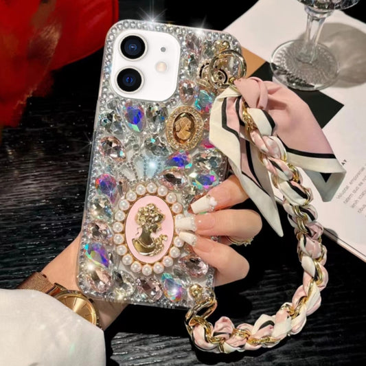 For iPhone 12 mini Handmade Diamond Purple Gemstone Scarf Bracelet PC Phone Case(Pink) - iPhone 12 mini Cases by buy2fix | Online Shopping UK | buy2fix