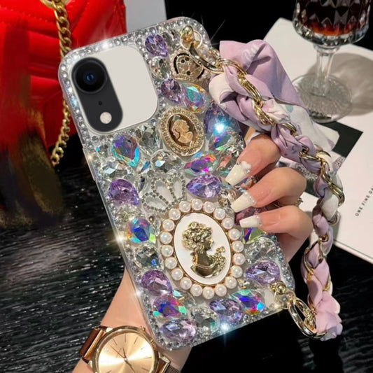 For iPhone XR Handmade Diamond Purple Gemstone Scarf Bracelet PC Phone Case(White) - More iPhone Cases by buy2fix | Online Shopping UK | buy2fix