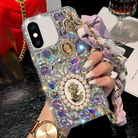 For iPhone XS Max Handmade Diamond Purple Gemstone Scarf Bracelet PC Phone Case(White) - More iPhone Cases by buy2fix | Online Shopping UK | buy2fix