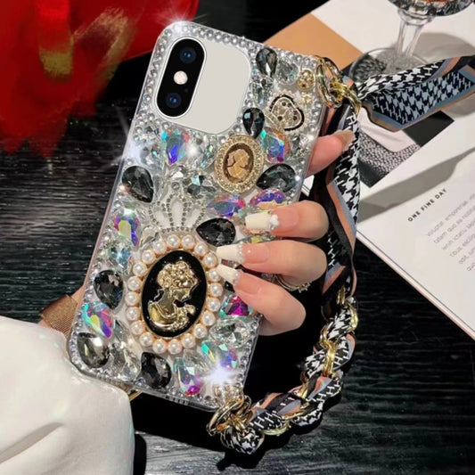 For iPhone X / XS Handmade Diamond Purple Gemstone Scarf Bracelet PC Phone Case(Black) - More iPhone Cases by buy2fix | Online Shopping UK | buy2fix