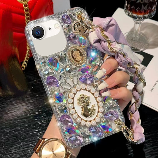 For iPhone SE 2022 /  7 / 8  Handmade Diamond Purple Gemstone Scarf Bracelet PC Phone Case(White) - iPhone SE 2022 / 2020 / 8 / 7 Cases by buy2fix | Online Shopping UK | buy2fix