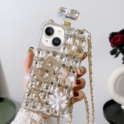 For iPhone 14 Crossbody Perfume Bottle Handmade Inlaid Diamond PC Phone Case(White) - iPhone 14 Cases by buy2fix | Online Shopping UK | buy2fix