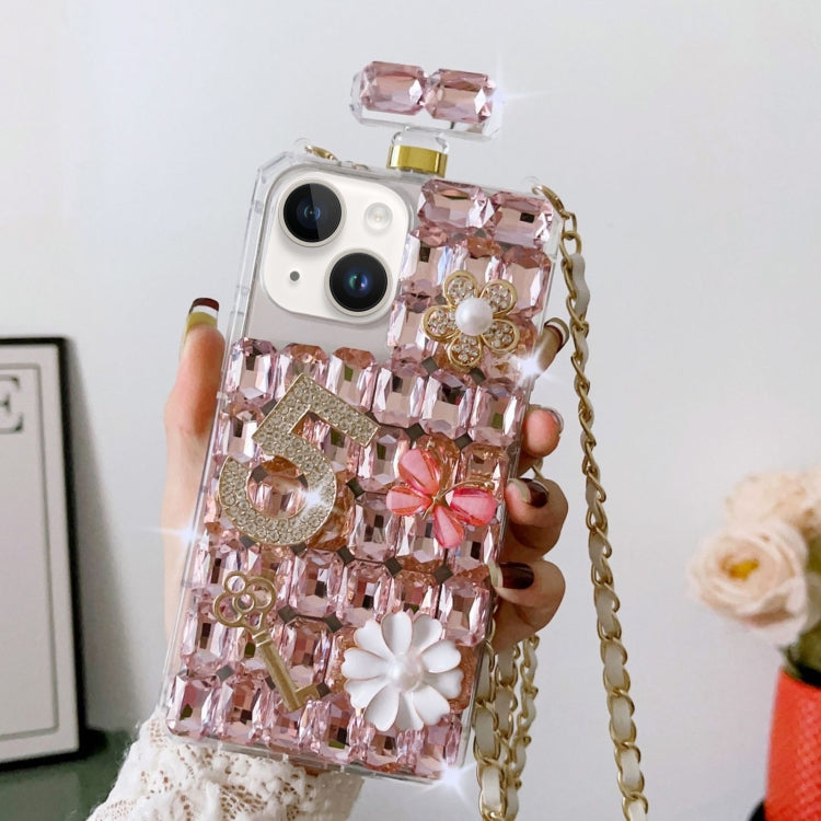 For iPhone 14 Crossbody Perfume Bottle Handmade Inlaid Diamond PC Phone Case(Pink) - iPhone 14 Cases by buy2fix | Online Shopping UK | buy2fix