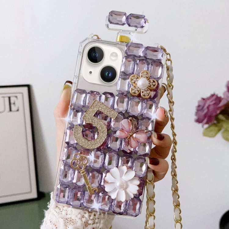 For iPhone 14 Crossbody Perfume Bottle Handmade Inlaid Diamond PC Phone Case(Purple) - iPhone 14 Cases by buy2fix | Online Shopping UK | buy2fix
