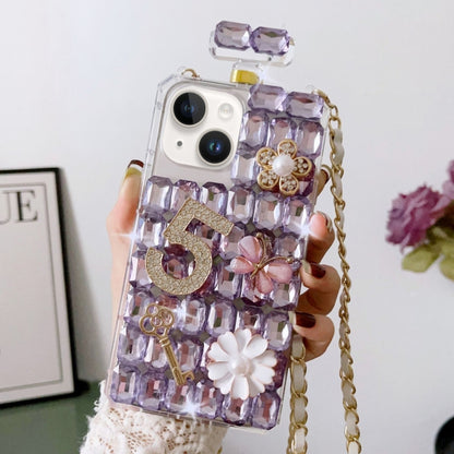 For iPhone 14 Crossbody Perfume Bottle Handmade Inlaid Diamond PC Phone Case(Purple) - iPhone 14 Cases by buy2fix | Online Shopping UK | buy2fix